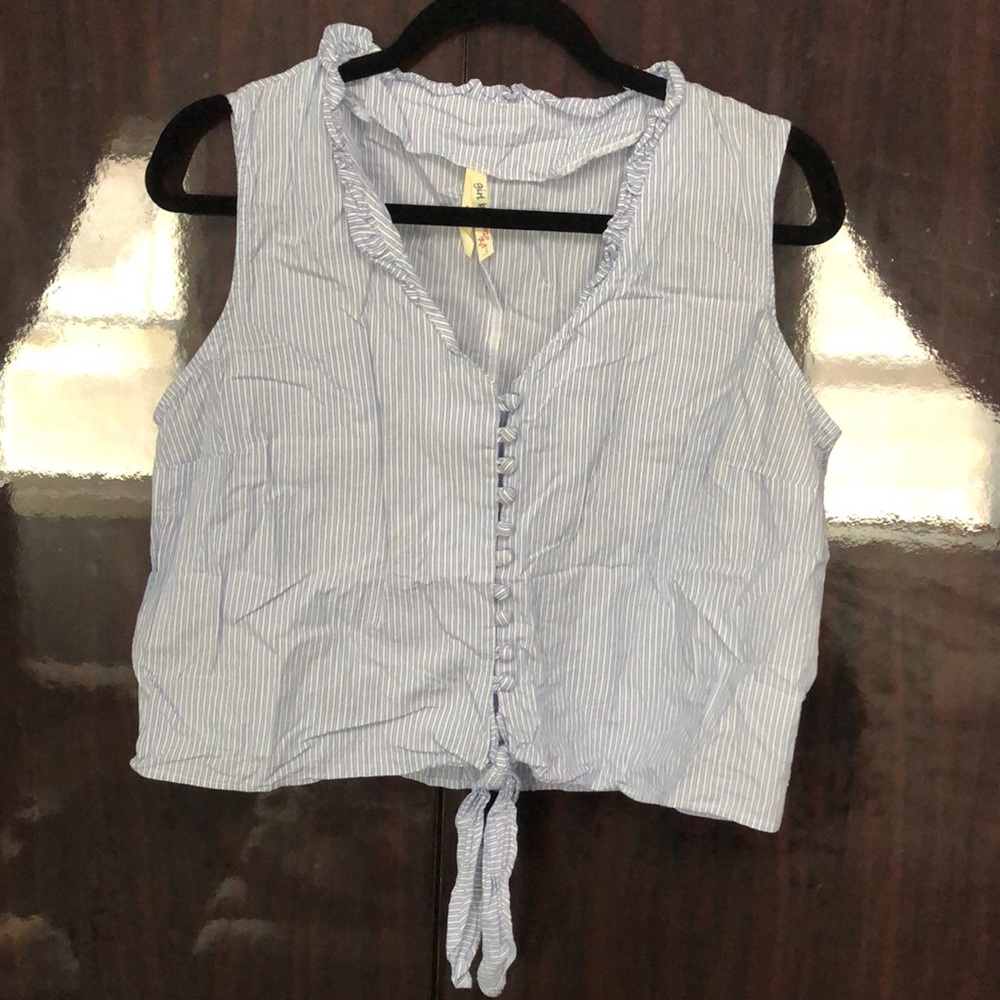 Blue pin stripe crop tank top, size large